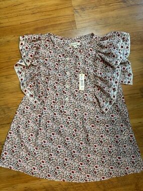 Max Studio Floral Ruffle Blouse Sz S NWT